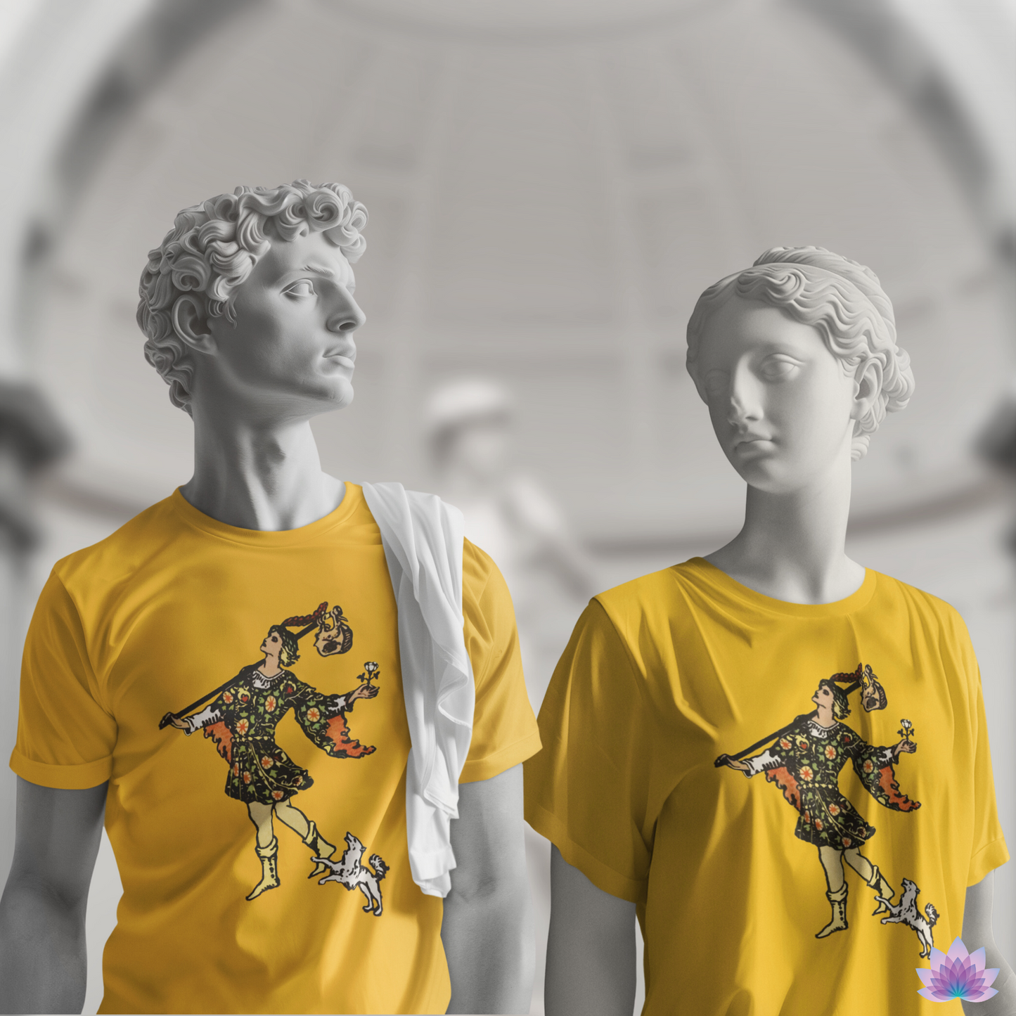 The Fool Tarot Card Unisex Yellow T-Shirt • Custom Witchy Print Apparel Meaningful Gift For Spiritual Men And Women • Apollo Tarot Shop