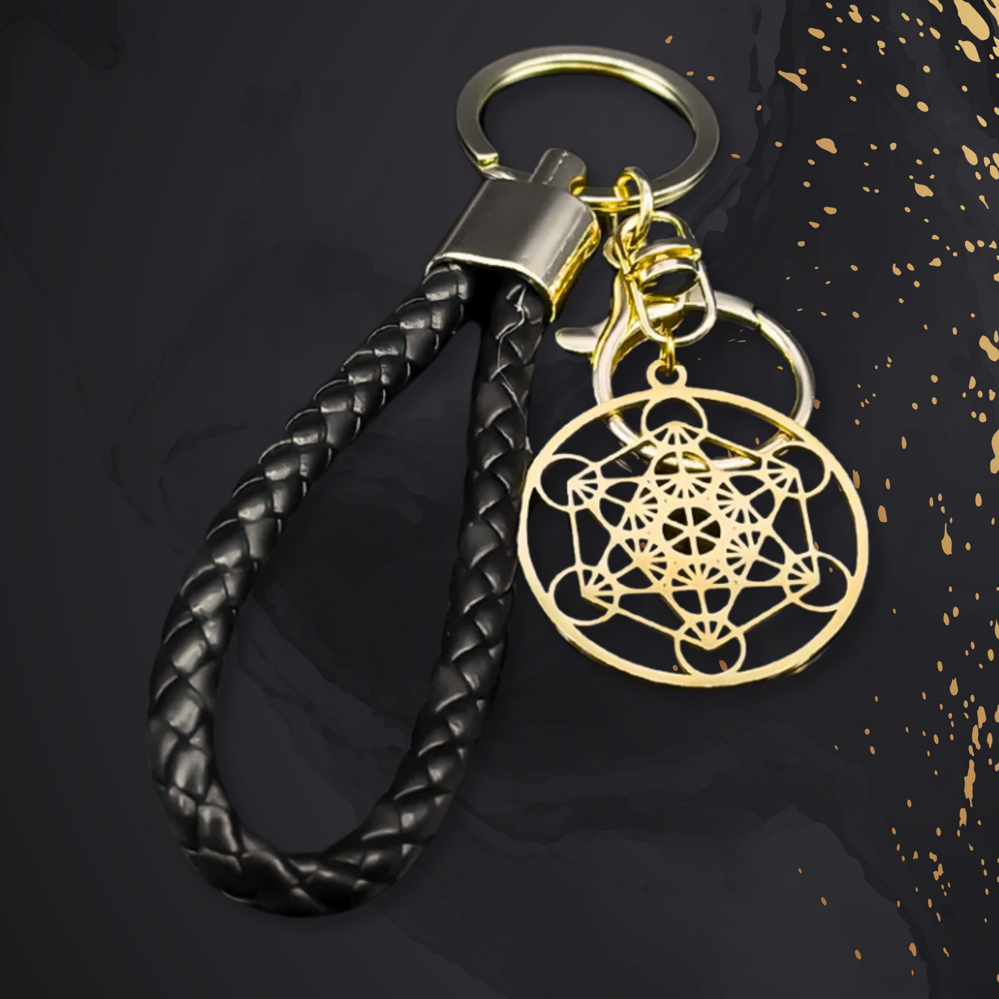 Metatron Cube Stainless Steel Keyring With Vegan Leather Holder • Sacred Geometry Solomon Magick Witchy Keychain • Spiritual Jewelry Gift • Apollo Tarot Shop