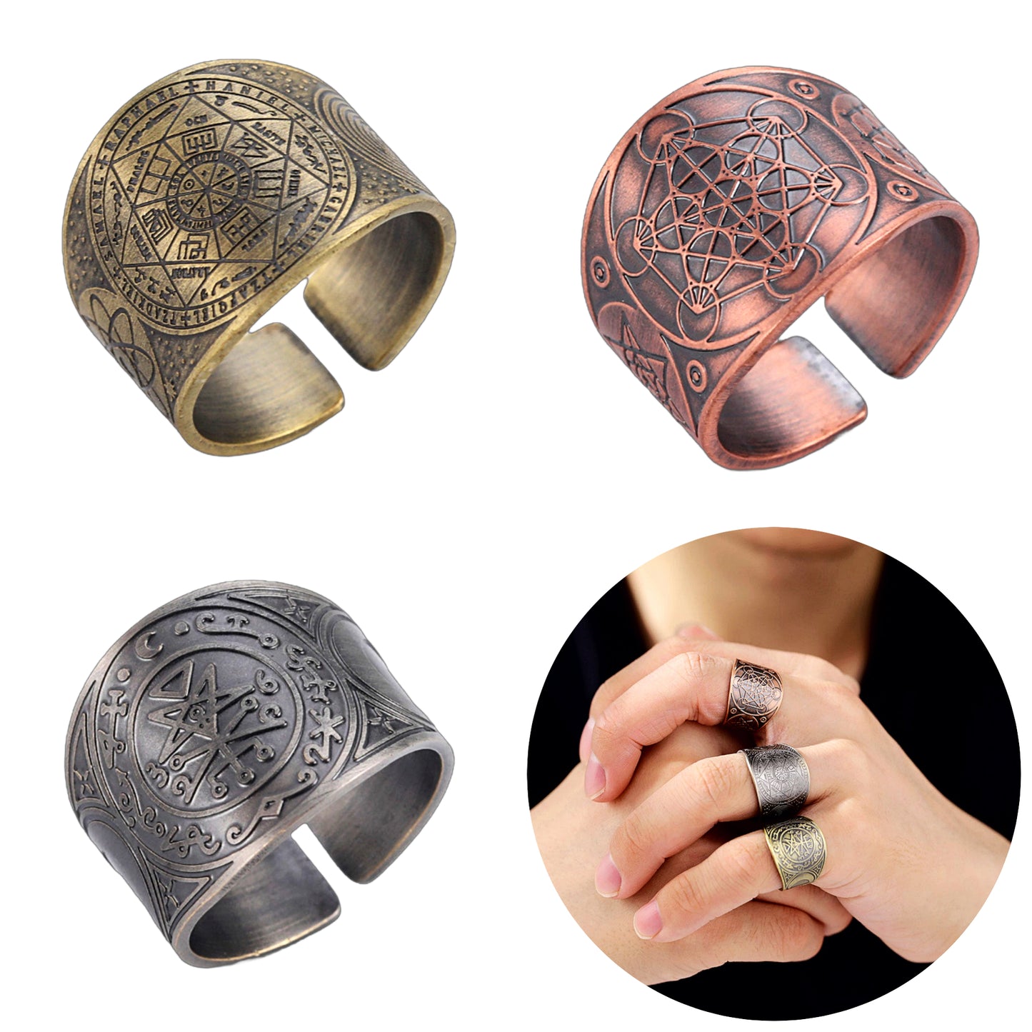 Seal of The 7 Archangels Protection Ring | Metatron Cube Ring Amulet | Lilith Sigil Vintage Ring Jewelry | Apollo Tarot Shop