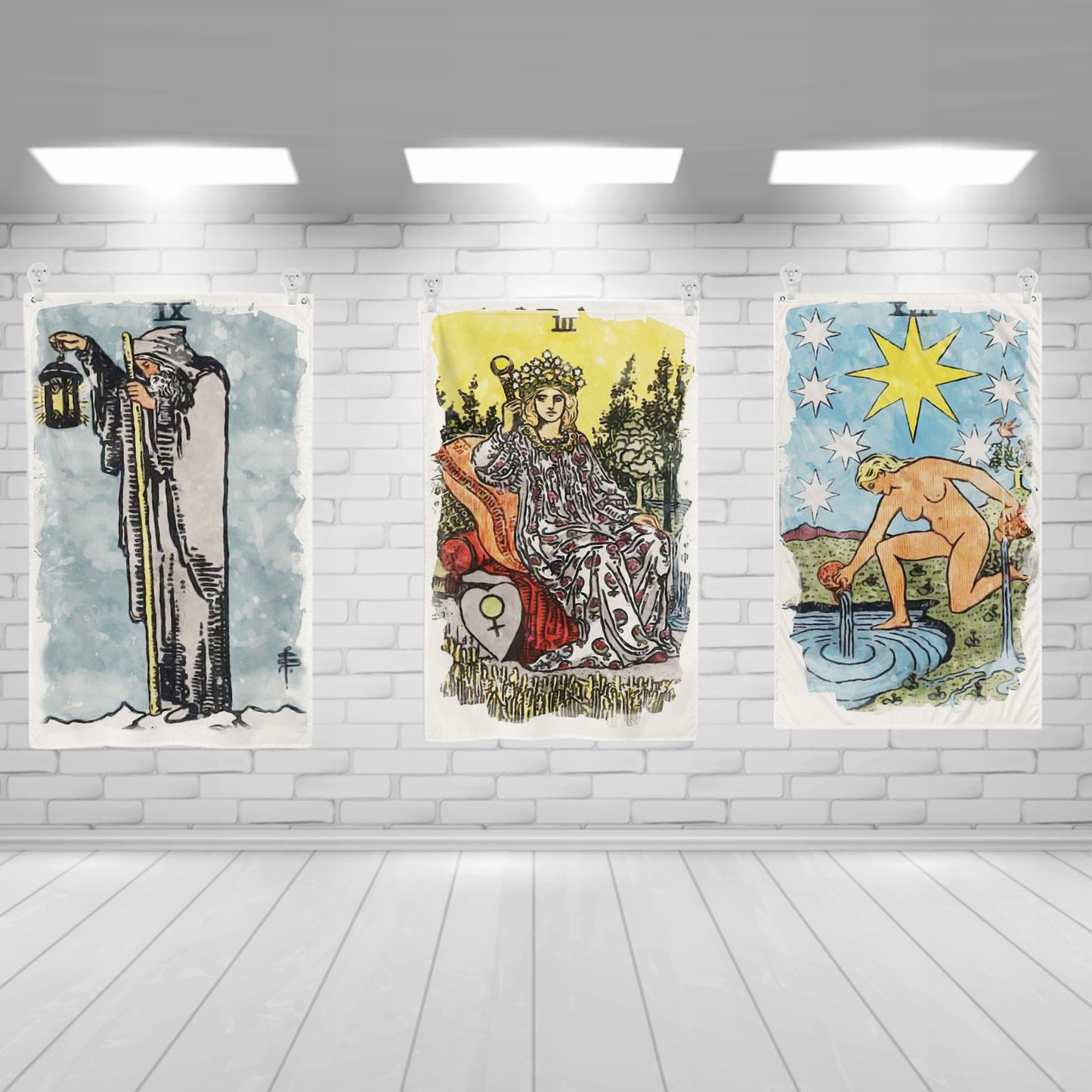 Tapeçaria de Tarô | Bandeiras de Arte de Parede com Cartas de Tarô dos Arcanos Maiores • Tecido Premium para Decoração de Parede com Kit de Instalação