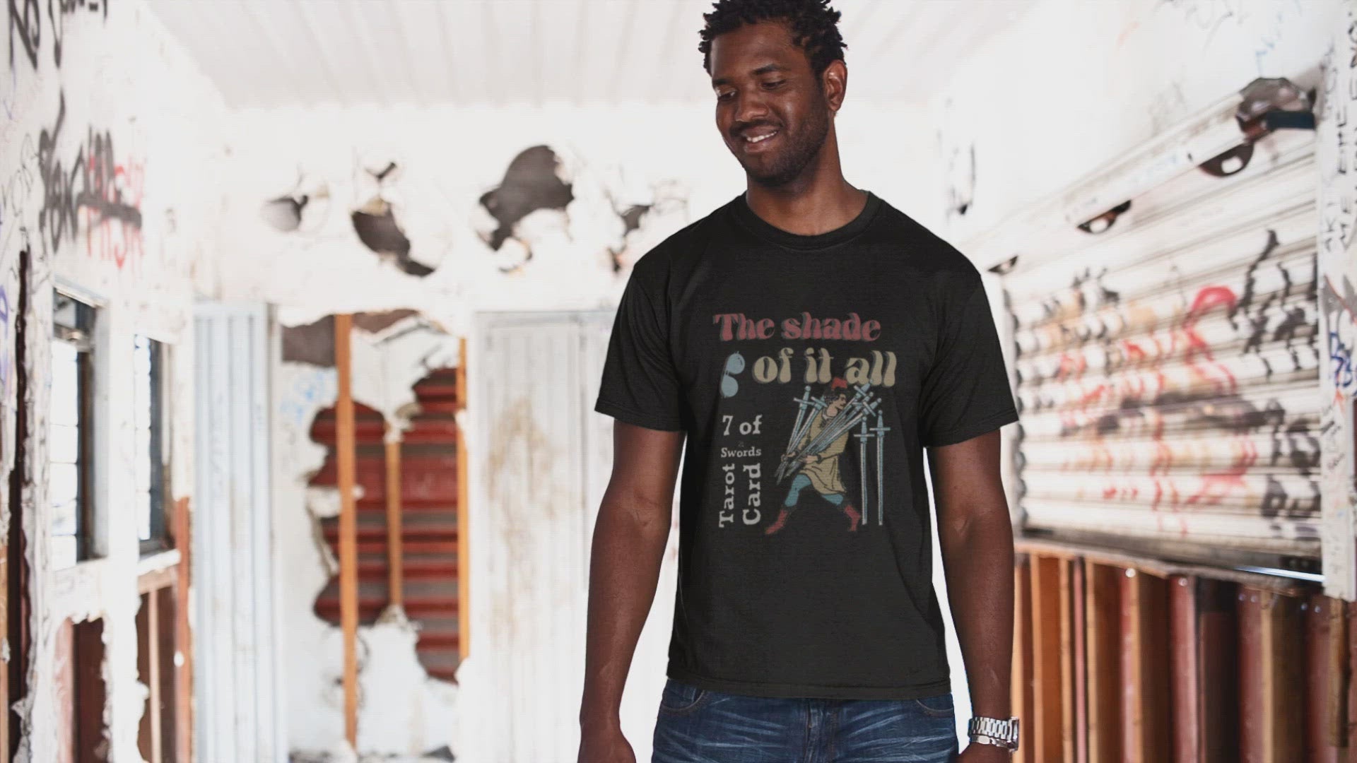 The Shade Of It All x 7 Of Swords Tarot Card T-Shirt | Apollo Tarot Shop