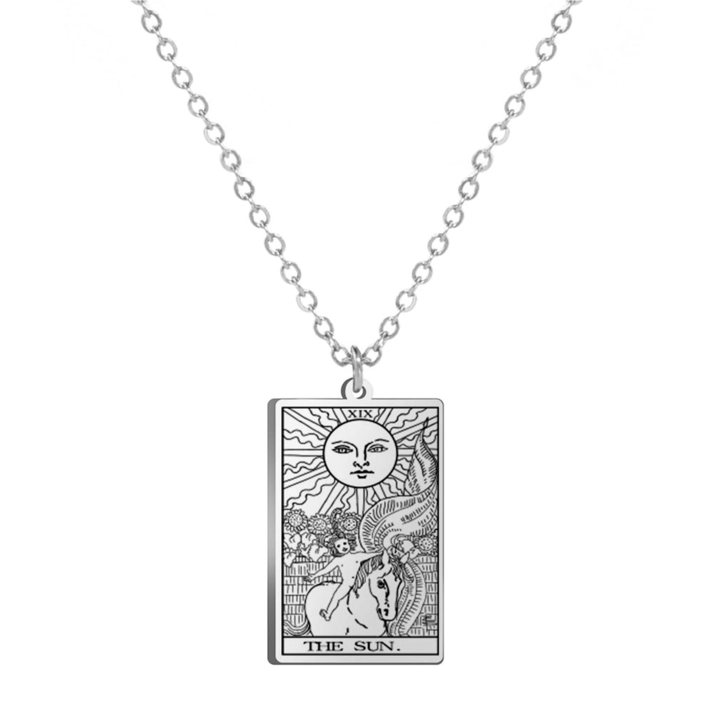 Dainty Tarot Card Necklace | Laser Engraved Major Arcana Stainless Steel Pendants For Esoteric Women | Apollo Tarot