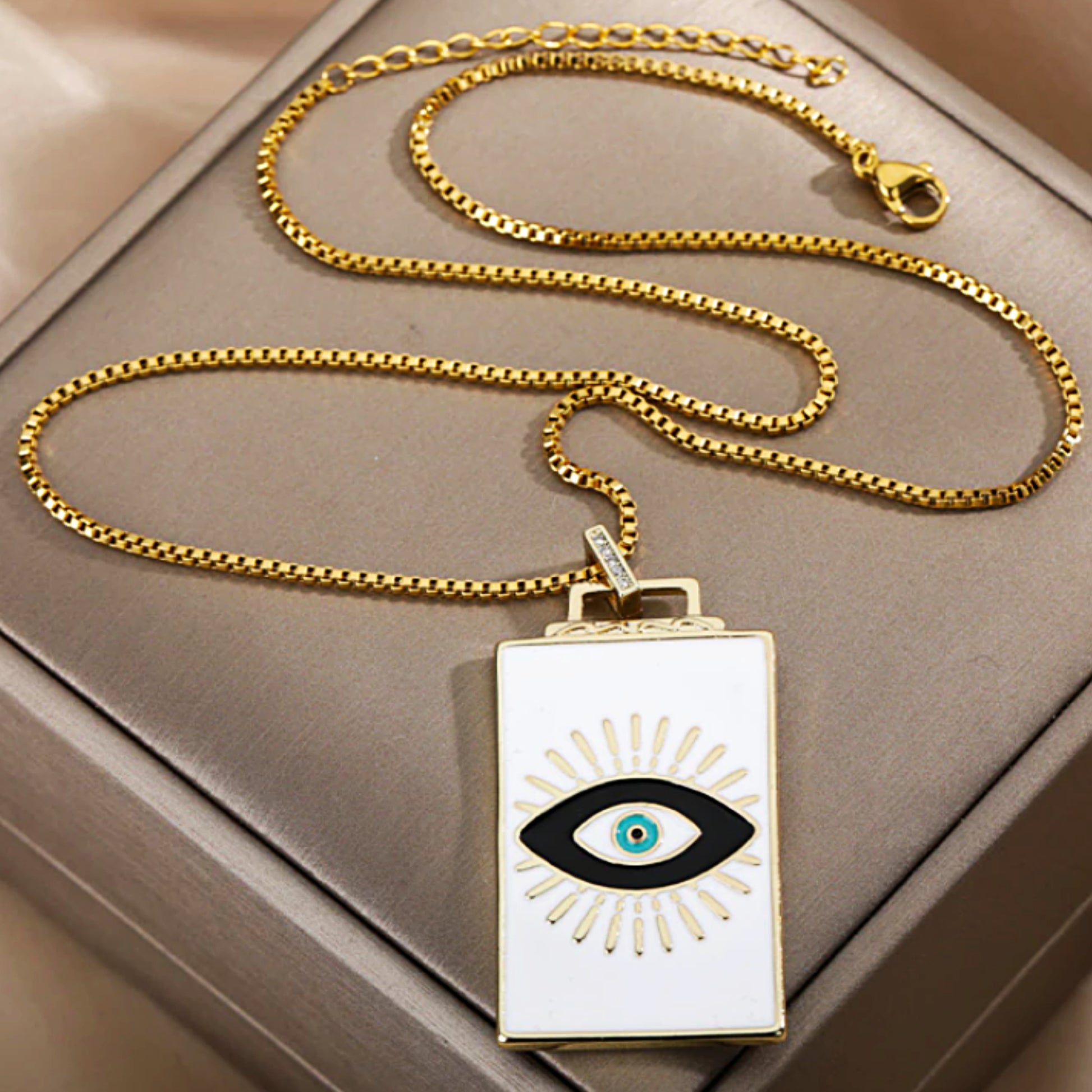 🧿 Evil Eye Necklace | Hamsa Hand Charm | Tarot Card Shaped Pendants