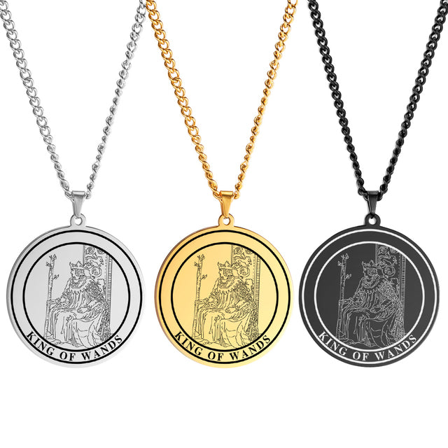 Round Tarot Card Necklace | Suit Of Wands Minor Arcana Rounded Cards Pendant | Unisex Statement Jewelry | Apollo Tarot Shop