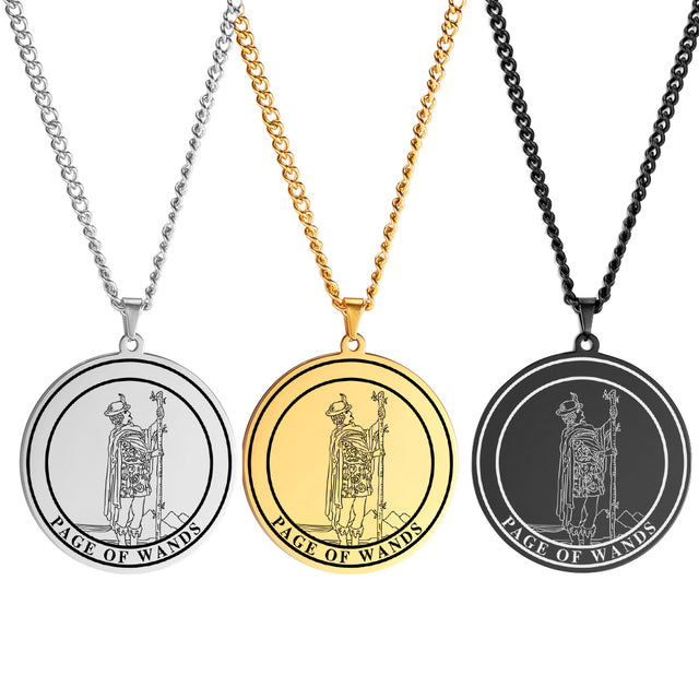 Round Tarot Card Necklace | Suit Of Wands Minor Arcana Rounded Cards Pendant | Unisex Statement Jewelry | Apollo Tarot Shop