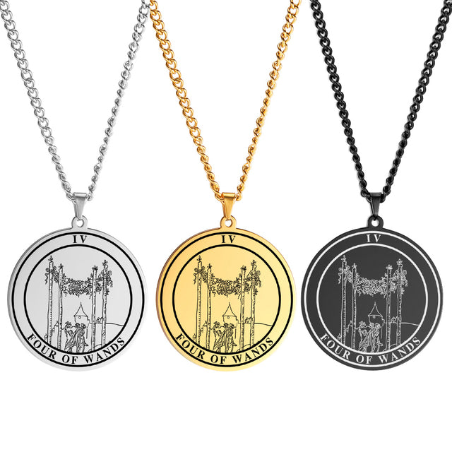 Round Tarot Card Necklace | Suit Of Wands Minor Arcana Rounded Cards Pendant | Unisex Statement Jewelry | Apollo Tarot Shop