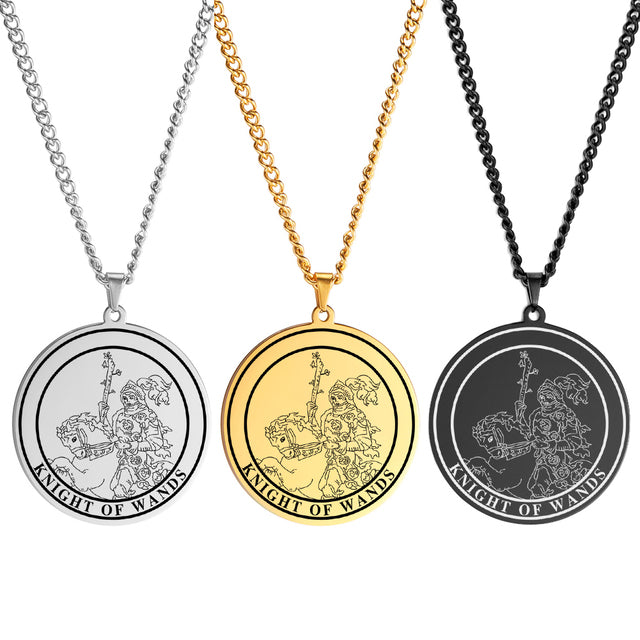 Round Tarot Card Necklace | Suit Of Wands Minor Arcana Rounded Cards Pendant | Unisex Statement Jewelry | Apollo Tarot Shop