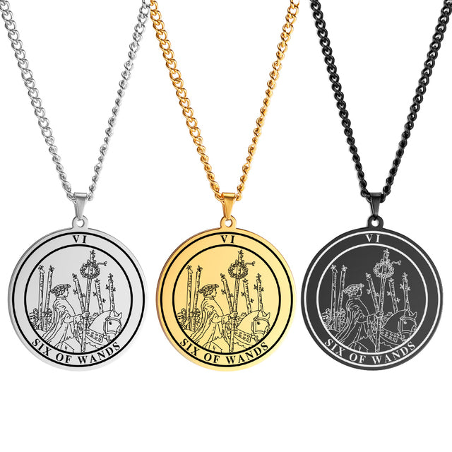 Round Tarot Card Necklace | Suit Of Wands Minor Arcana Rounded Cards Pendant | Unisex Statement Jewelry | Apollo Tarot Shop