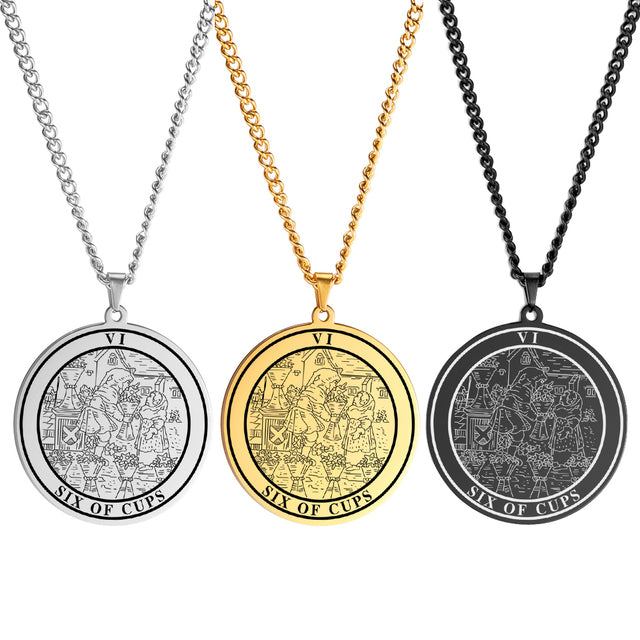 Round Tarot Card Necklace | Suit of Cups Pendants | Minor Arcana Tarot Cards Stainless Steel Jewelry | Apollo Tarot Shop