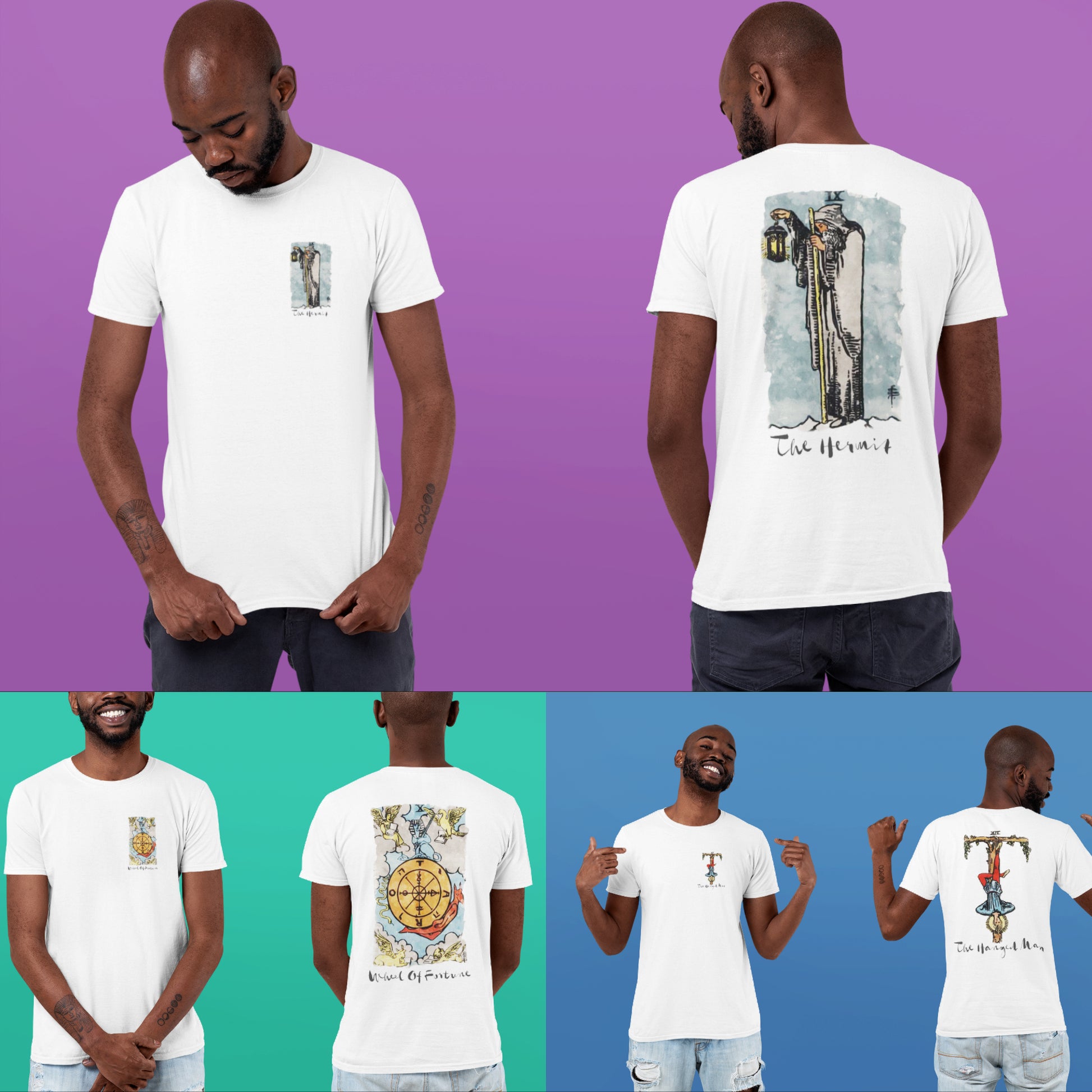 Tarot Card T-Shirt | White Unisex Tees With Front And Back Prints Of Major Arcana Cards | Witchy Shirts For Spiritual Men And Women | Apollo Tarot Shop