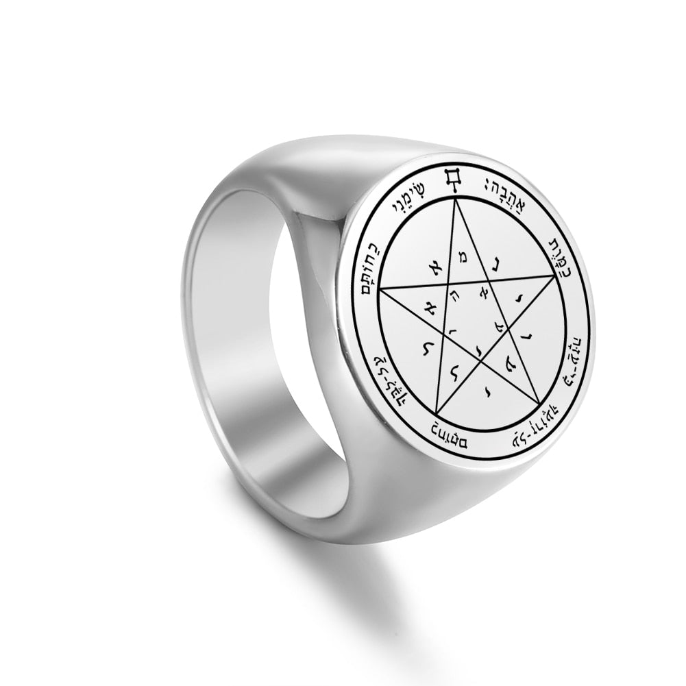 Key Of Solomon's Pentacle Amulet Ring | Sigil Magick Talisman Jewelry | Sizes 9 & 10 Silver Color Rings | Apollo Tarot Shop