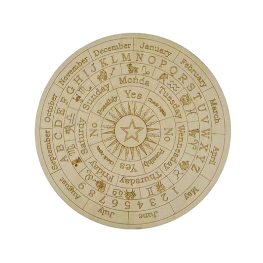 Wooden Pendulum Board | Round Divination Tool For Dowsing And Pendulum Reading | Carved Wood Esotericism Plate | Apollo Tarot Shop