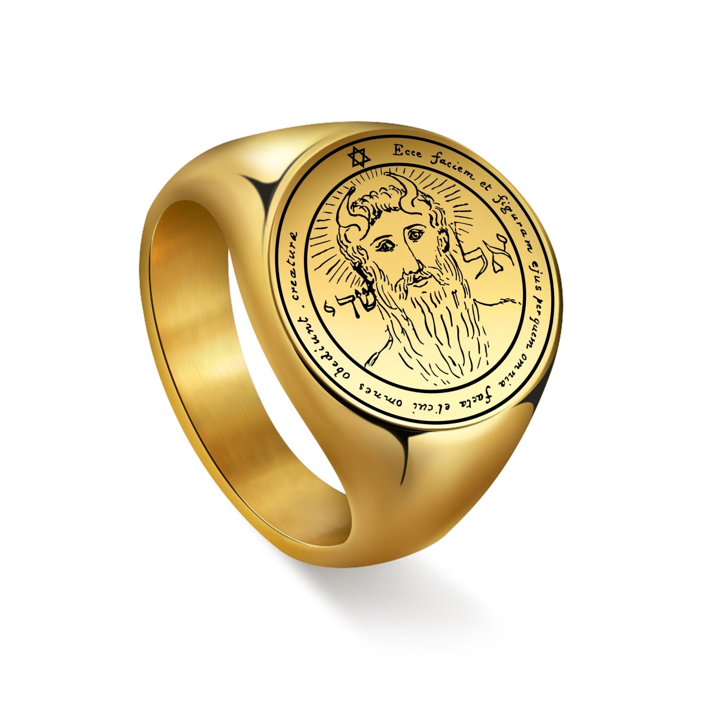 Key Of Solomon Pentacle Amulet Ring | Sigil Magick Talisman Jewelry | Sizes 9 & 10 Gold Plated Stainless Steel Rings | Apollo Tarot Shop