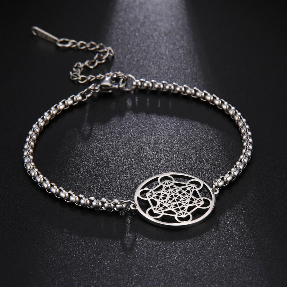 Metatron's Cube Bracelet | Archangel Sigil Jewelry For Spiritual Women | Sacred Geometry Stainless Steel Witchy Accessory | Apollo Tarot Jewelry Shop