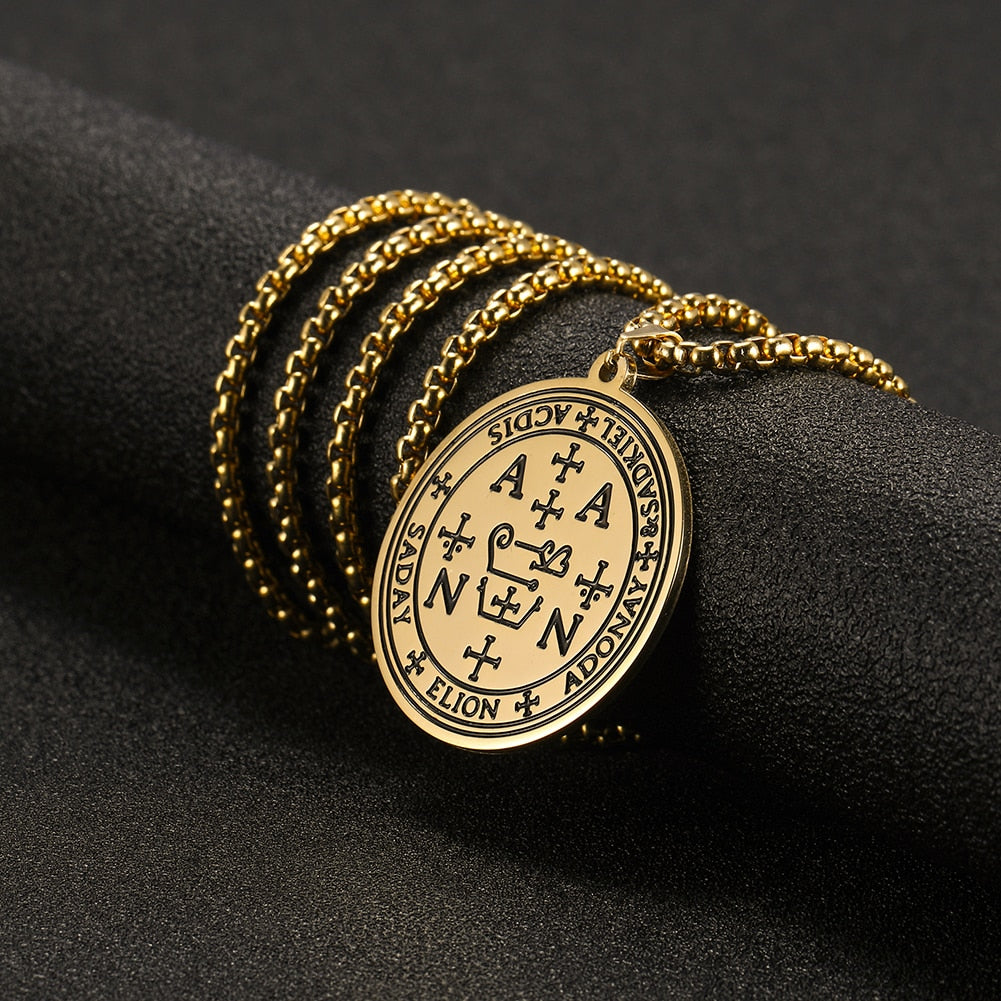 Archangel Sigil Necklaces | Angel Magick Talisman Enochian Amulet | Stainless Steel Long Chain Round Pendants | Apollo Tarot Shoo