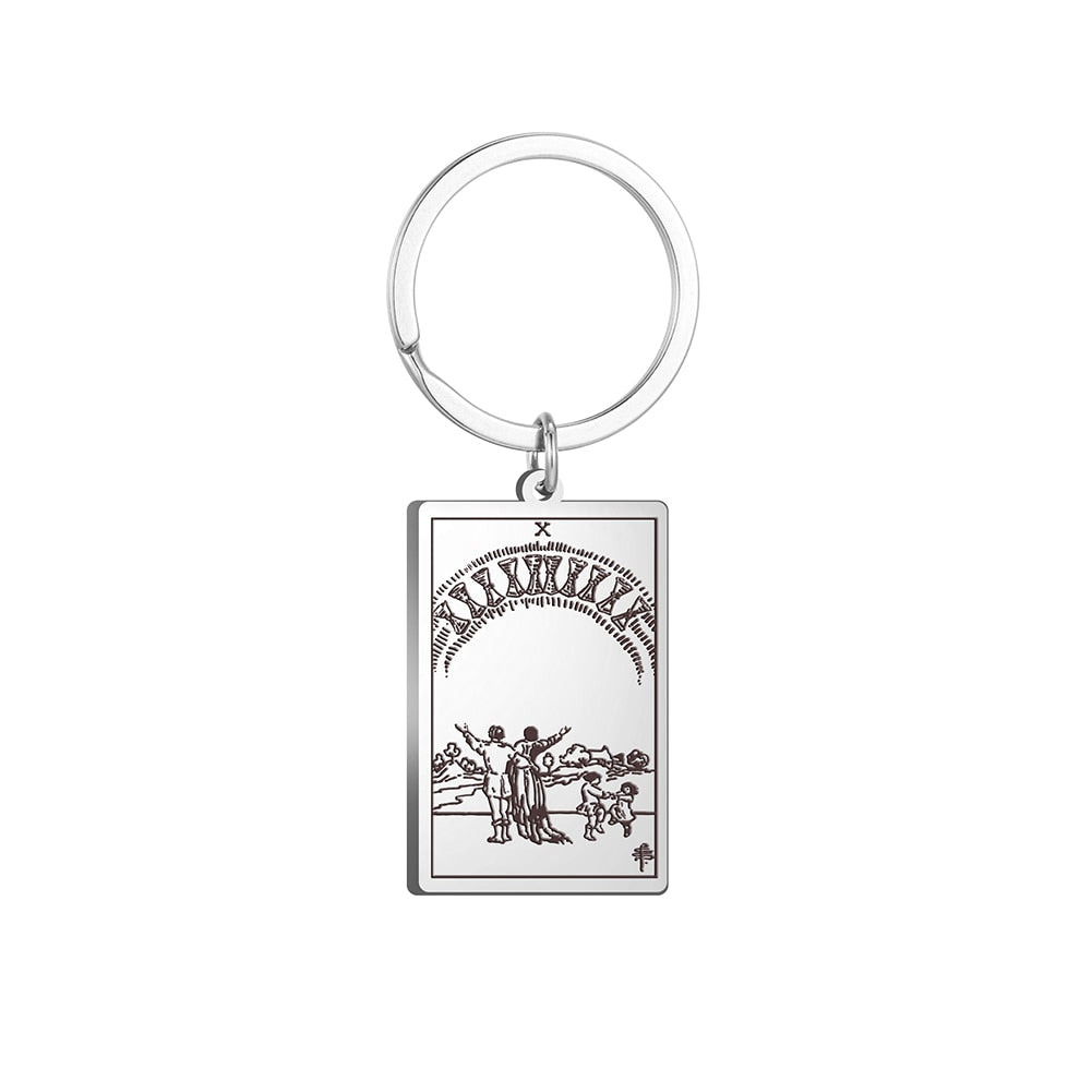 Tarot Card Keychains | All 78 Major & Minor Arcana Tarot Cards RWS Charm | Silver Color Stainless Steel Spiritual Amulet Keyring