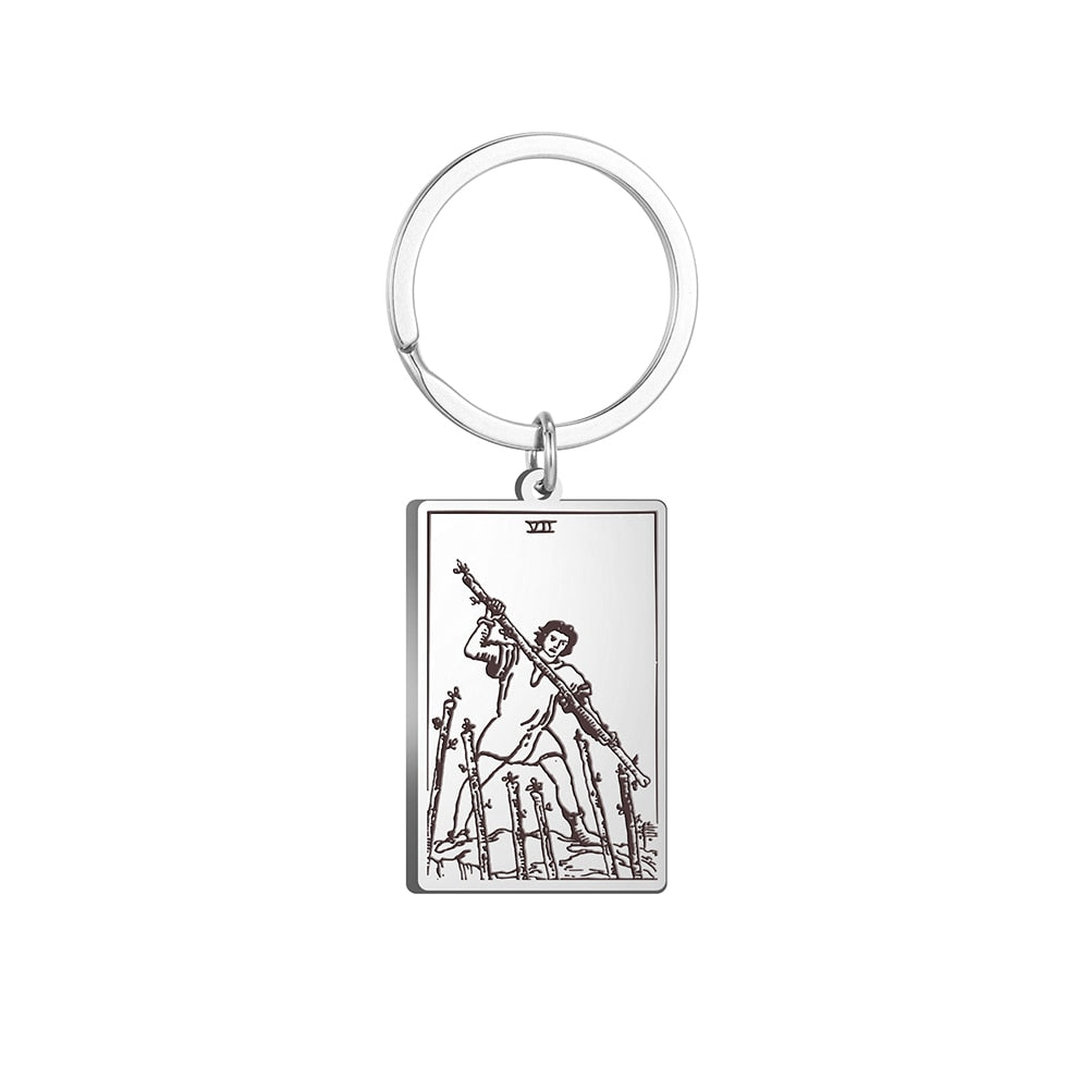 Tarot Card Keychains | All 78 Major & Minor Arcana Tarot Cards RWS Charm | Silver Color Stainless Steel Spiritual Amulet Keyring