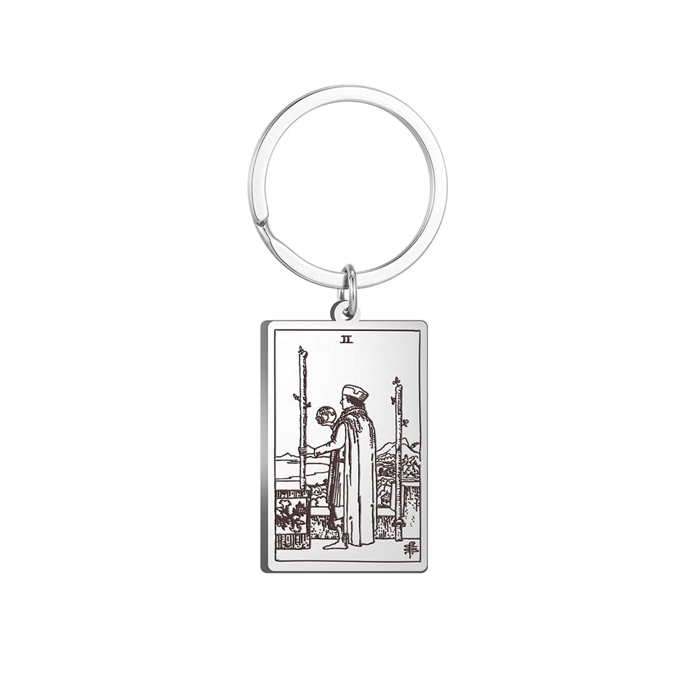 Tarot Card Keychains | All 78 Major & Minor Arcana Tarot Cards RWS Charm | Silver Color Stainless Steel Spiritual Amulet Keyring