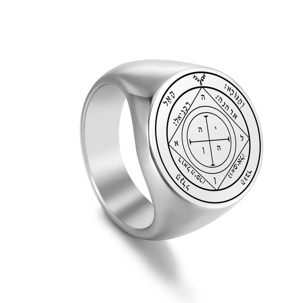 Key Of Solomon's Pentacle Amulet Ring | Sigil Magick Talisman Jewelry | Sizes 9 & 10 Silver Color Rings | Apollo Tarot Shop