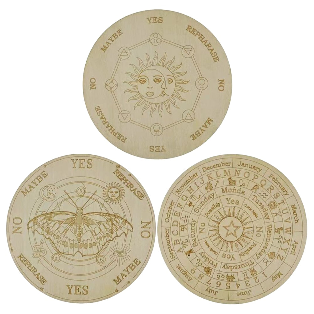 Wooden Pendulum Board | Round Divination Tool For Dowsing And Pendulum Reading | Carved Wood Esotericism Plate | Apollo Tarot Shop