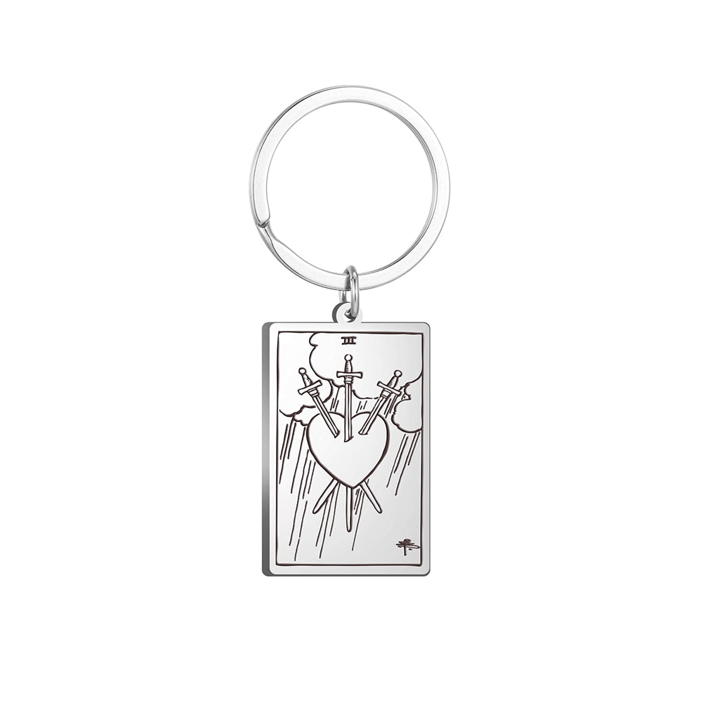Tarot Card Keychains | All 78 Major & Minor Arcana Tarot Cards RWS Charm | Silver Color Stainless Steel Spiritual Amulet Keyring