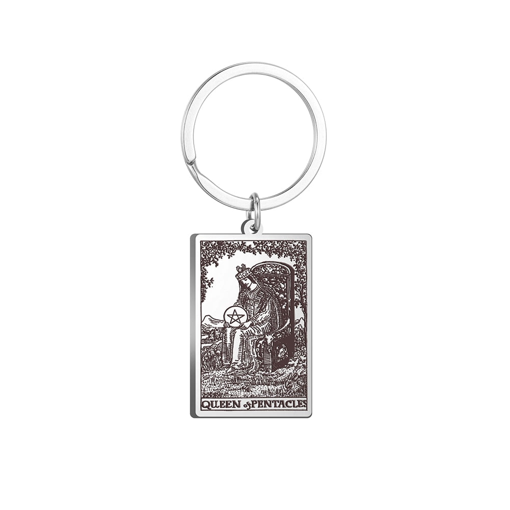 Tarot Card Keychains | All 78 Major & Minor Arcana Tarot Cards RWS Charm | Silver Color Stainless Steel Spiritual Amulet Keyring