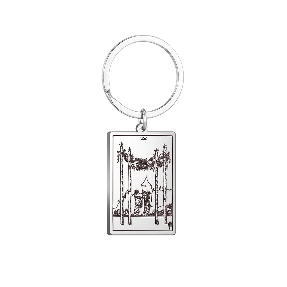 Tarot Card Keychains | All 78 Major & Minor Arcana Tarot Cards RWS Charm | Silver Color Stainless Steel Spiritual Amulet Keyring