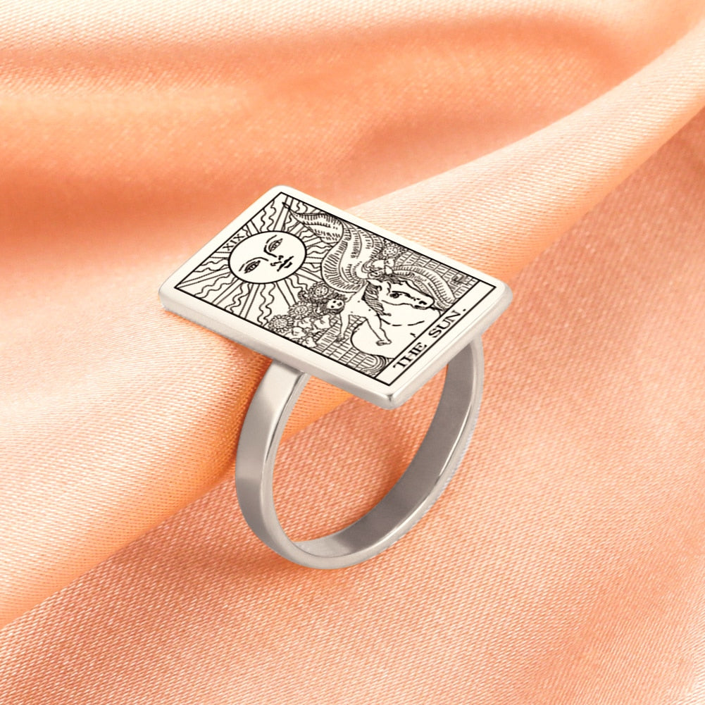 Tarot Card Ring | Silver & Gold Charms Of Major Arcana Cards | Large Size | Apollo Tarot Shop