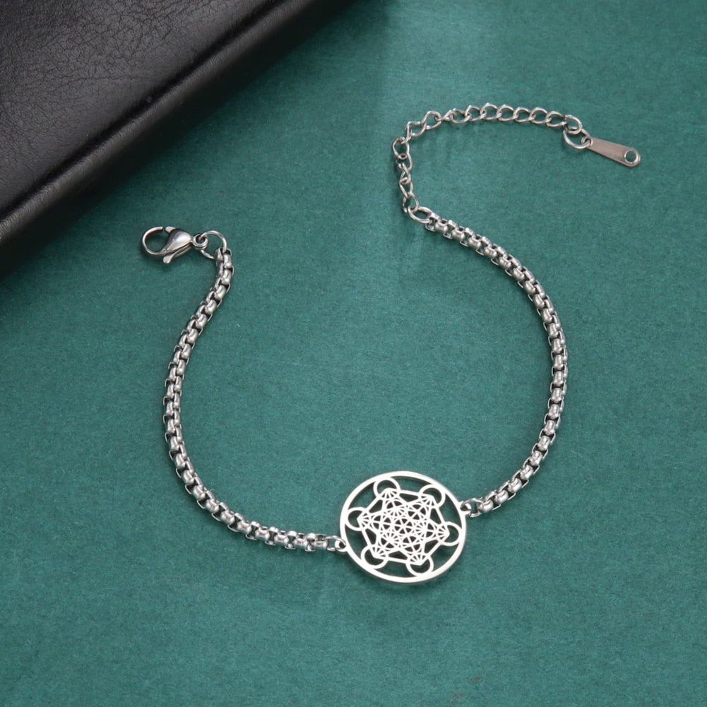 Metatron's Cube Bracelet | Archangel Sigil Jewelry For Spiritual Women | Sacred Geometry Stainless Steel Witchy Accessory | Apollo Tarot Jewelry Shop