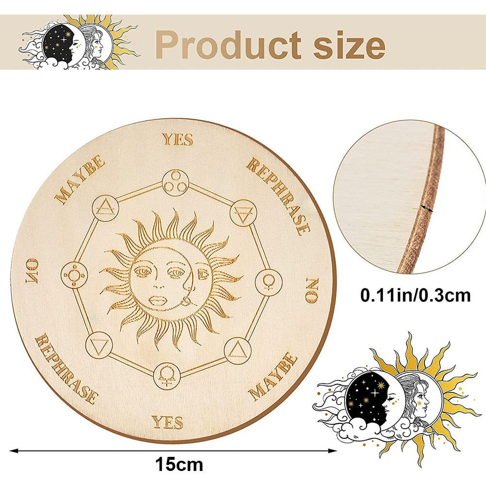 Wooden Pendulum Board | Round Divination Tool For Dowsing And Pendulum Reading | Carved Wood Esotericism Plate | Apollo Tarot Shop