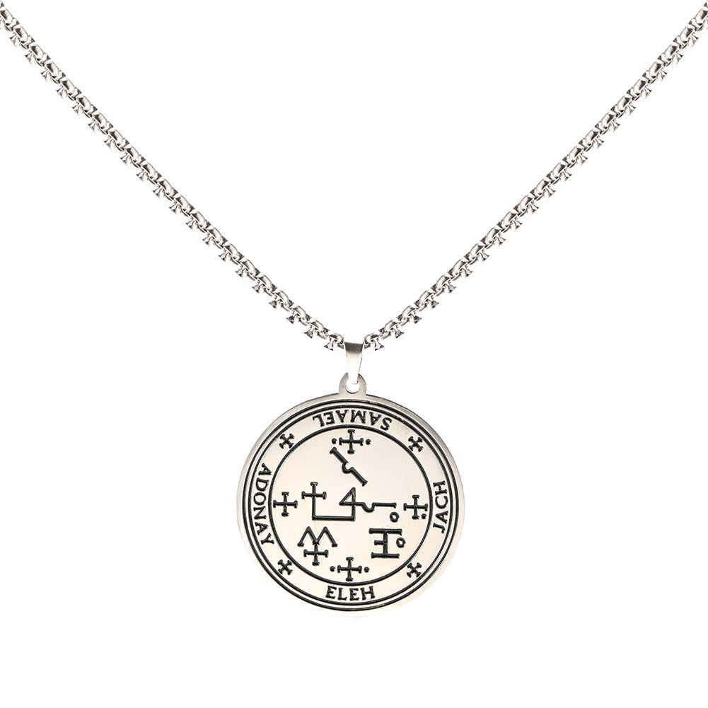 Archangel Sigil Necklaces | Angel Magick Talisman Enochian Amulet | Stainless Steel Long Chain Round Pendants | Apollo Tarot Shop