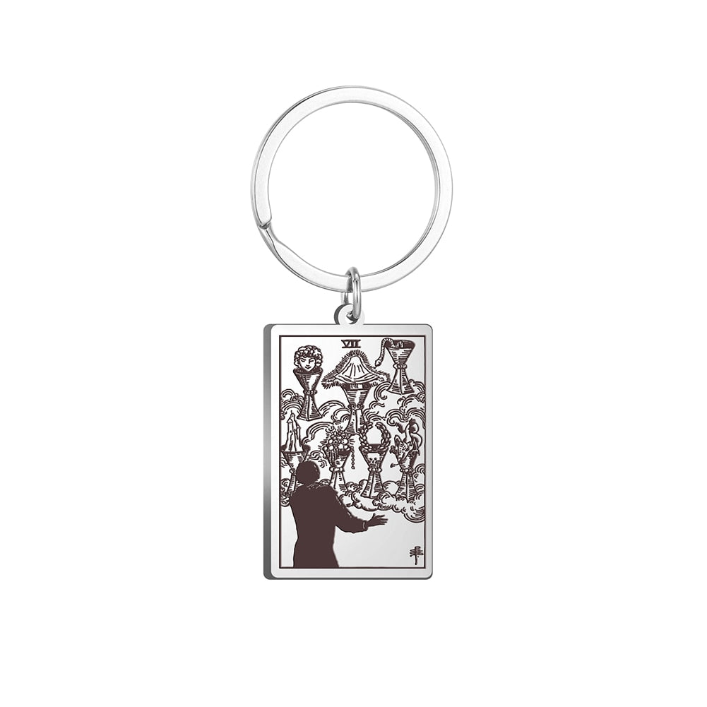 Tarot Card Keychains | All 78 Major & Minor Arcana Tarot Cards RWS Charm | Silver Color Stainless Steel Spiritual Amulet Keyring