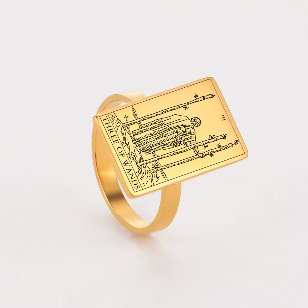 Tarot Card Ring | Suit Of Wands Minor Arcana Tarot Cards | Gold-Plated Stainless Steel Charm Jewelry | Apollo Tarot