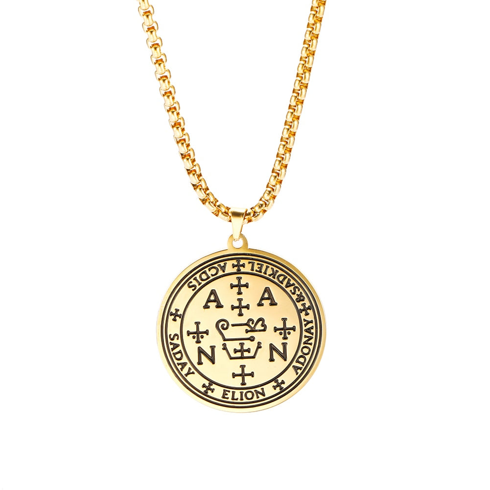Archangel Sigil Necklaces | Angel Magick Talisman Enochian Amulet | Stainless Steel Long Chain Round Pendants | Apollo Tarot Shop