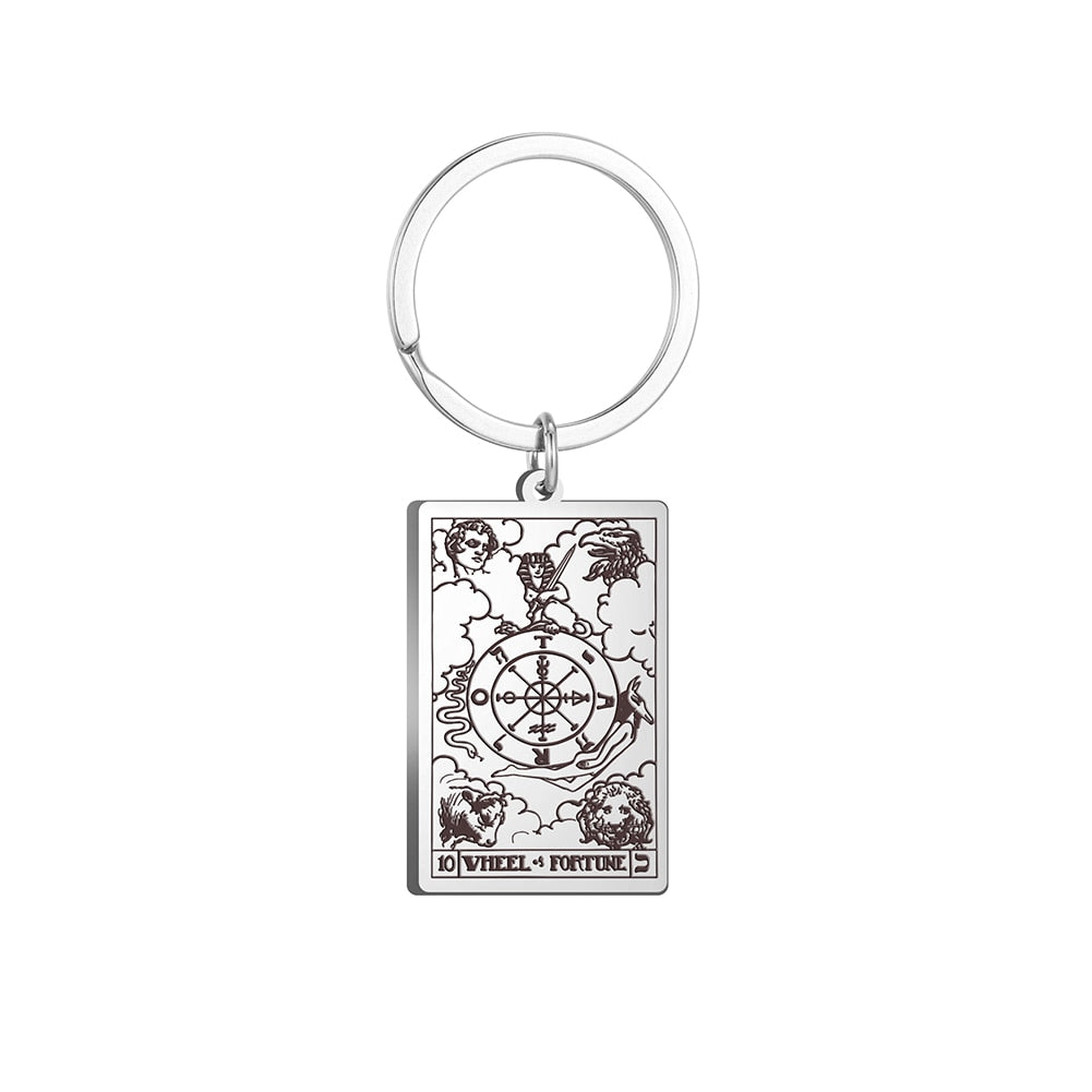 Tarot Card Keychains | All 78 Major & Minor Arcana Tarot Cards RWS Charm | Silver Color Stainless Steel Spiritual Amulet Keyring