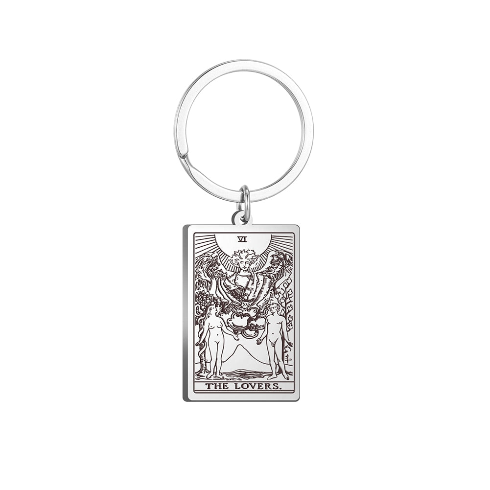 Tarot Card Keychains | All 78 Major & Minor Arcana Tarot Cards RWS Charm | Silver Color Stainless Steel Spiritual Amulet Keyring