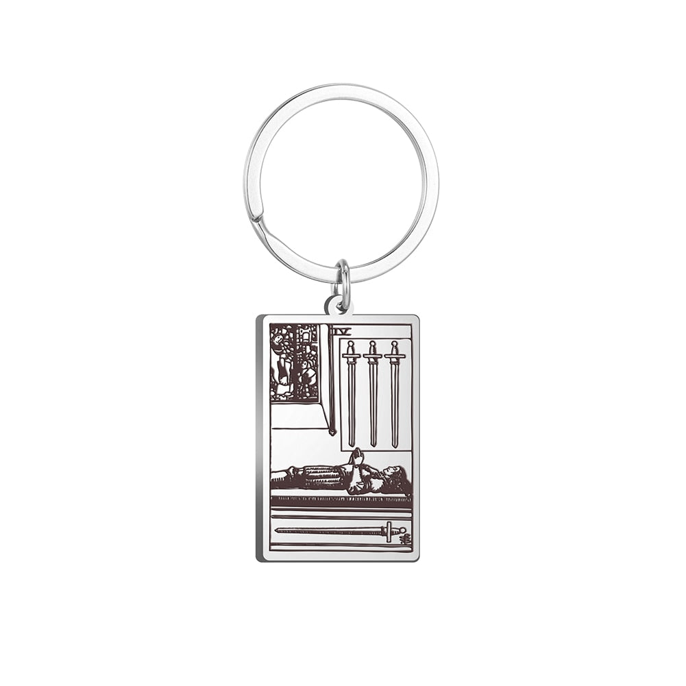 Tarot Card Keychains | All 78 Major & Minor Arcana Tarot Cards RWS Charm | Silver Color Stainless Steel Spiritual Amulet Keyring