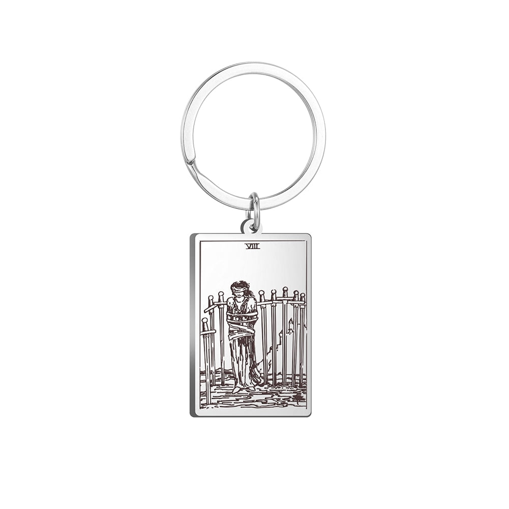Tarot Card Keychains | All 78 Major & Minor Arcana Tarot Cards RWS Charm | Silver Color Stainless Steel Spiritual Amulet Keyring