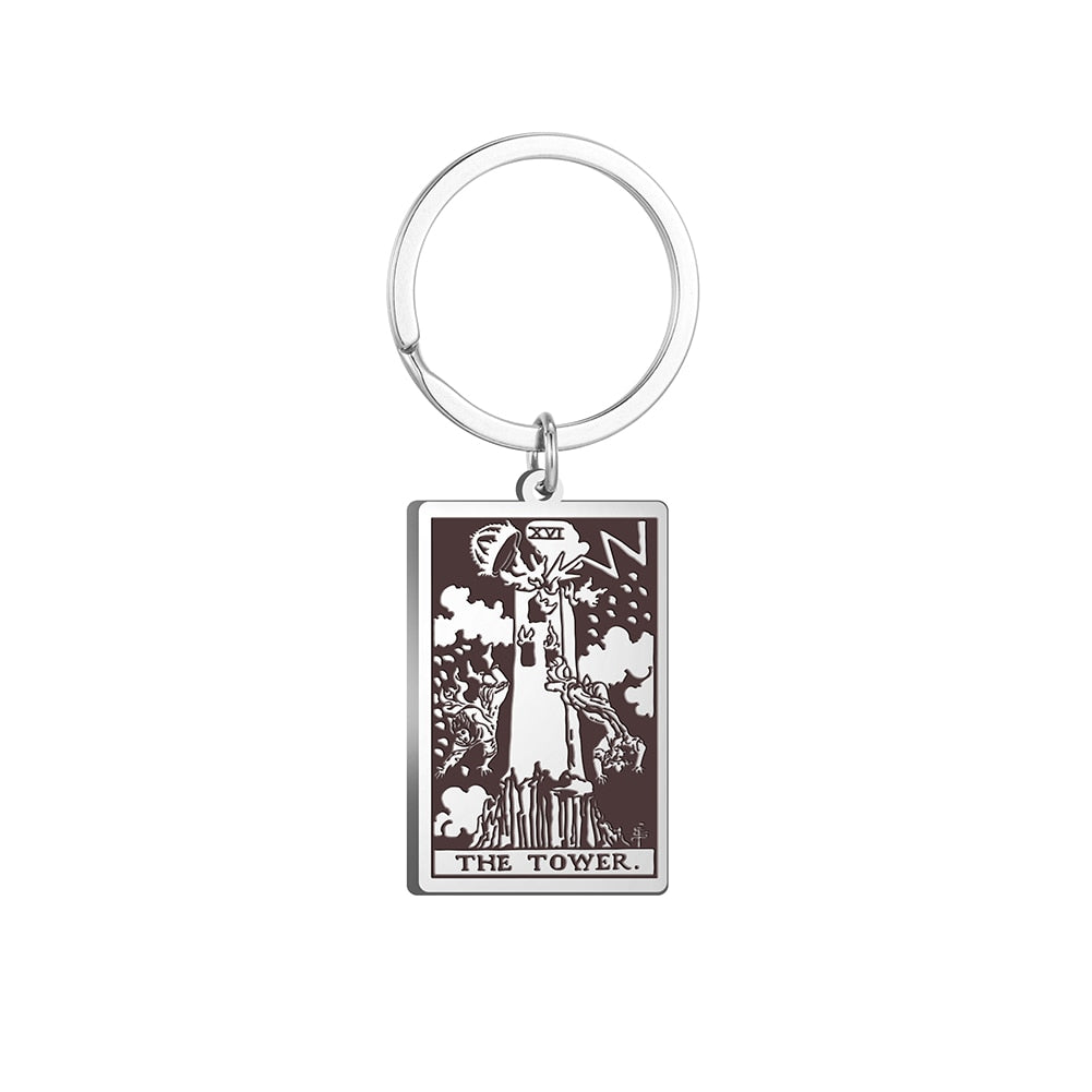 Tarot Card Keychains | All 78 Major & Minor Arcana Tarot Cards RWS Charm | Silver Color Stainless Steel Spiritual Amulet Keyring