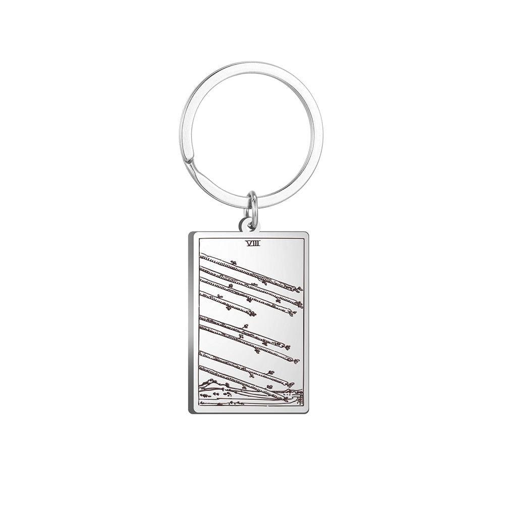 Tarot Card Keychains | All 78 Major & Minor Arcana Tarot Cards RWS Charm | Silver Color Stainless Steel Spiritual Amulet Keyring