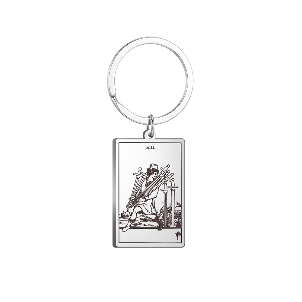 Tarot Card Keychains | All 78 Major & Minor Arcana Tarot Cards RWS Charm | Silver Color Stainless Steel Spiritual Amulet Keyring