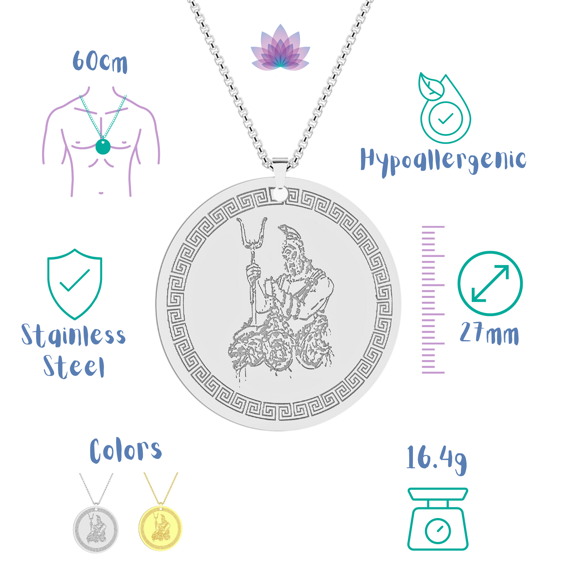 Hades & Cerberus Greek Mythology Necklace | Chthonic God Of The Underworld Pendant | Silver Or Gold-Plated Stainless Steel Charm Jewelry | Apollo Tarot Shop
