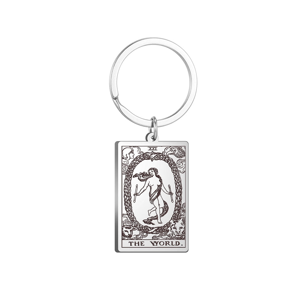 Tarot Card Keychains | All 78 Major & Minor Arcana Tarot Cards RWS Charm | Silver Color Stainless Steel Spiritual Amulet Keyring