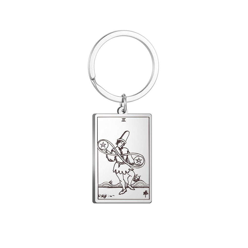 Tarot Card Keychains | All 78 Major & Minor Arcana Tarot Cards RWS Charm | Silver Color Stainless Steel Spiritual Amulet Keyring