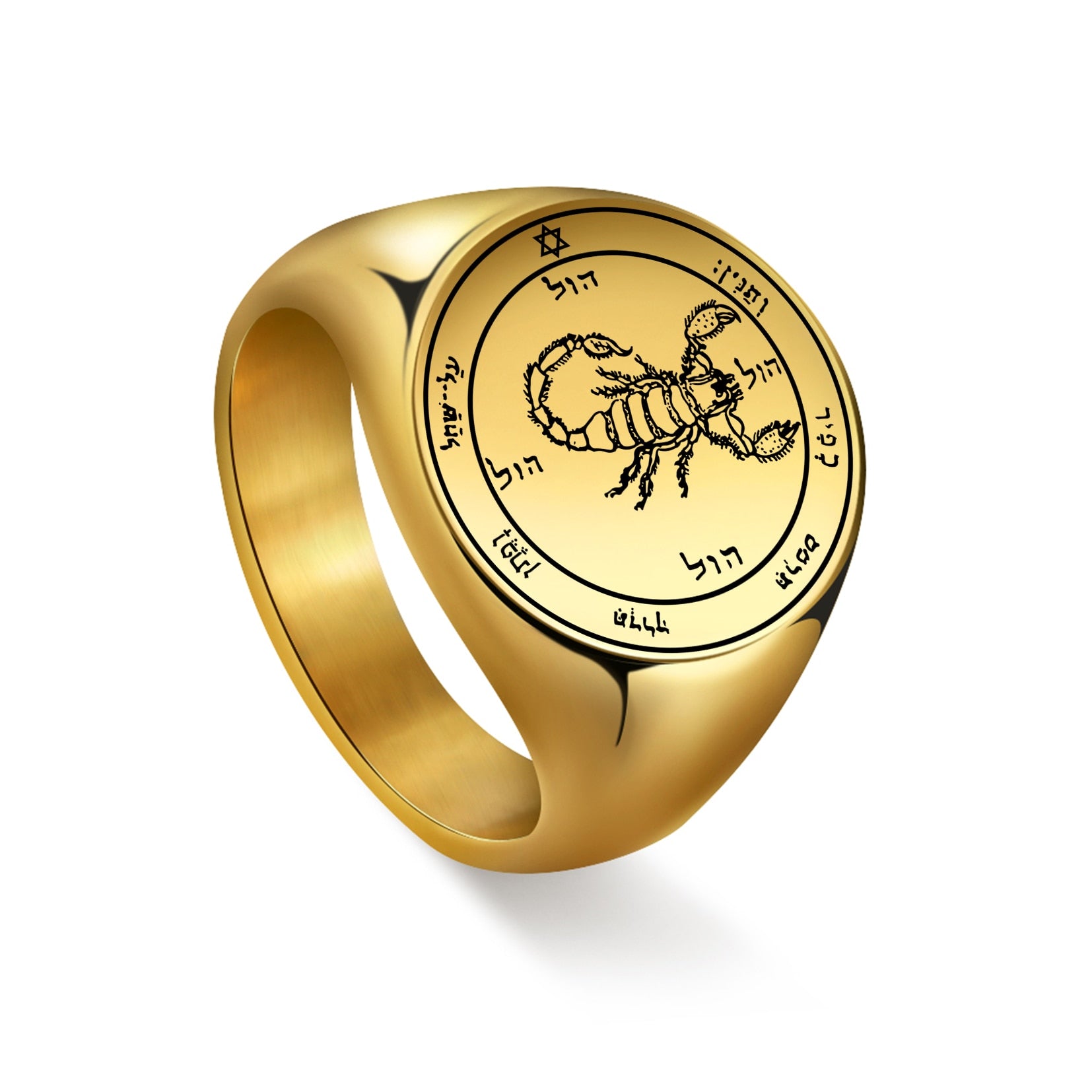 Key Of Solomon Pentacle Amulet Ring | Sigil Magick Talisman Jewelry | Sizes 9 & 10 Gold Plated Stainless Steel Rings | Apollo Tarot Shop