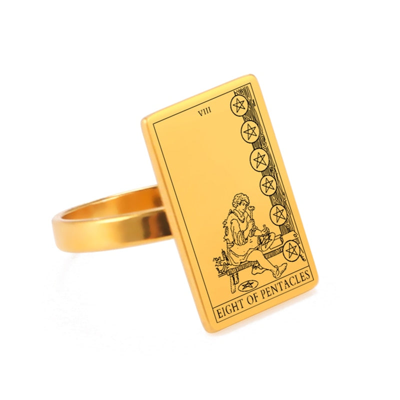 Gold Tarot Card Ring | Charms From The Suit Of Pentacles Rider-Waite-Smith Deck | Apollo Tarot