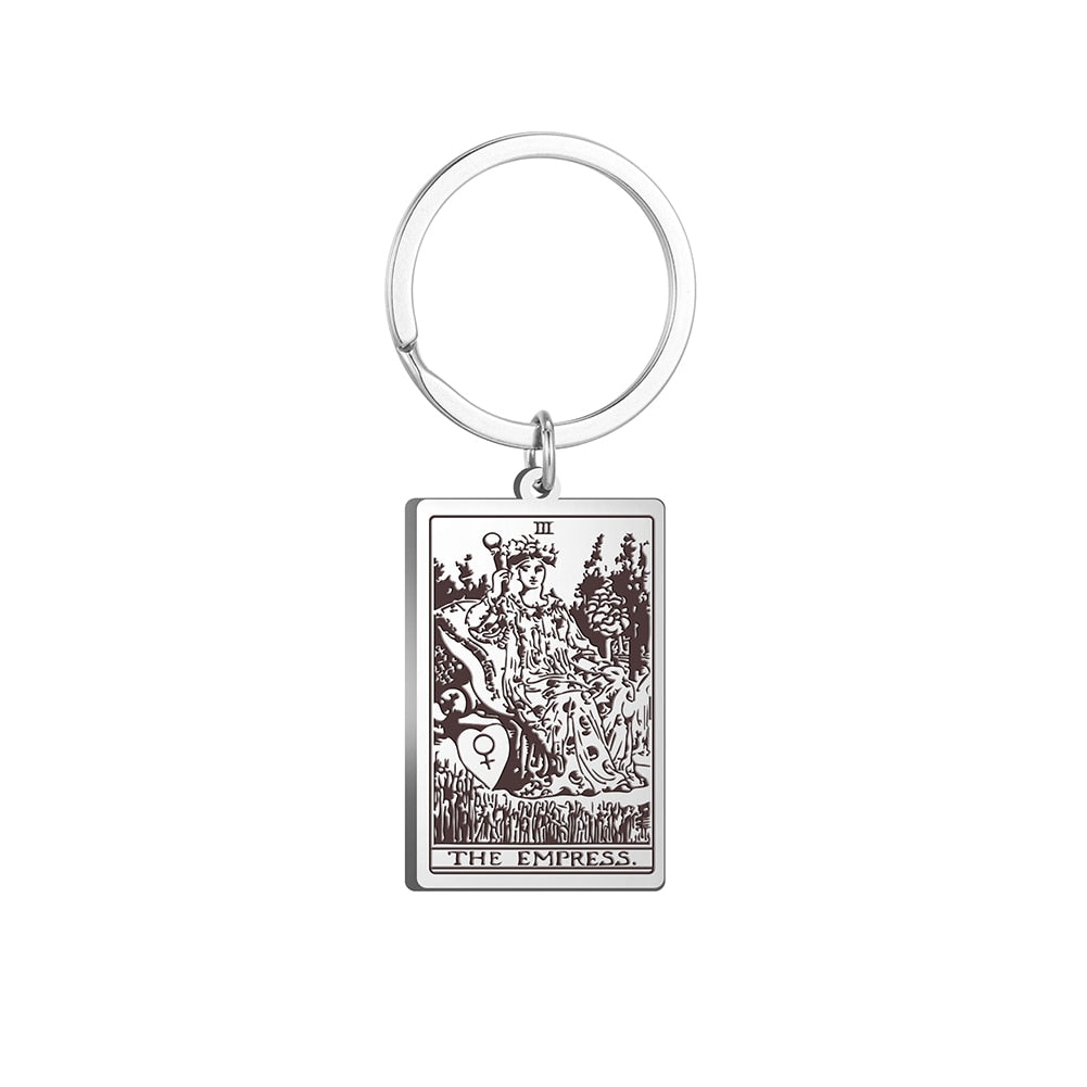 Tarot Card Keychains | All 78 Major & Minor Arcana Tarot Cards RWS Charm | Silver Color Stainless Steel Spiritual Amulet Keyring