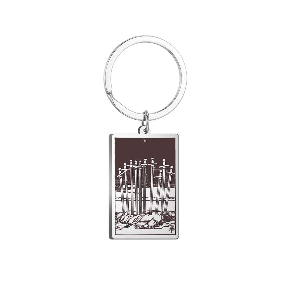 Tarot Card Keychains | All 78 Major & Minor Arcana Tarot Cards RWS Charm | Silver Color Stainless Steel Spiritual Amulet Keyring