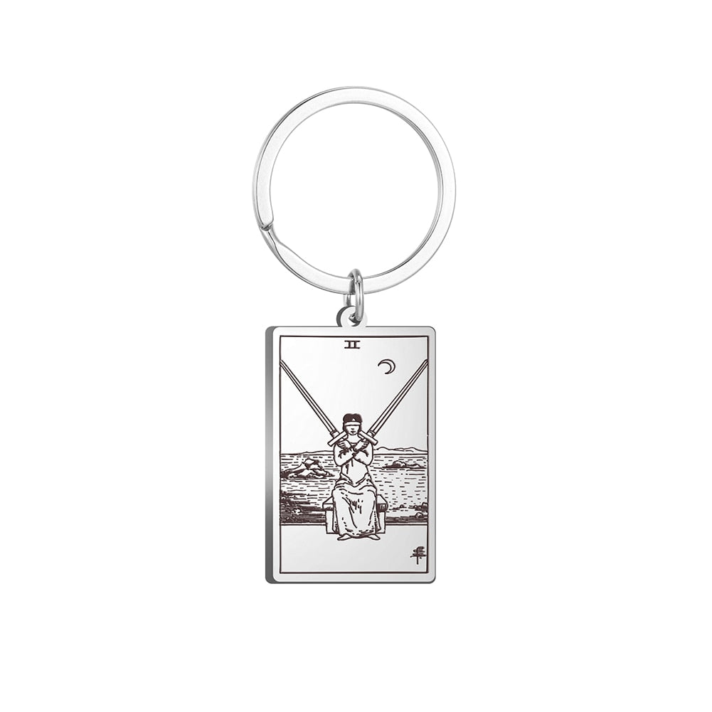Tarot Card Keychains | All 78 Major & Minor Arcana Tarot Cards RWS Charm | Silver Color Stainless Steel Spiritual Amulet Keyring