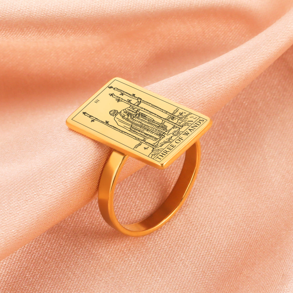 Tarot Card Ring | Suit Of Wands Minor Arcana Tarot Cards | Gold-Plated Stainless Steel Charm Jewelry | Apollo Tarot